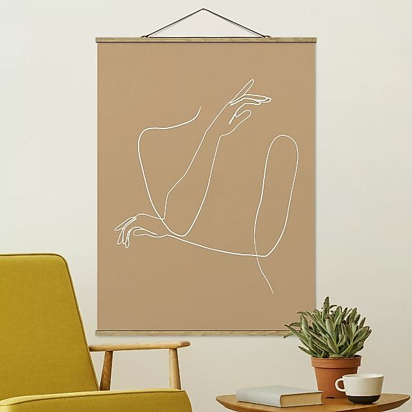 Stoffbild Abstrakt mit Posterleisten - Hochformat Line Art Hände Frau Beige günstig online kaufen