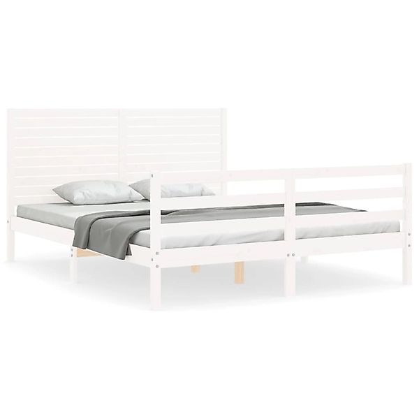 vidaXL Bett Massivholzbett mit Kopfteil Weiß 160x200 cm günstig online kaufen
