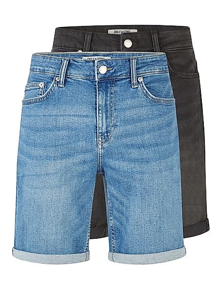 Only & Sons Jeans Shorts Herren ONSPLY Regular Fit 2er Pack günstig online kaufen