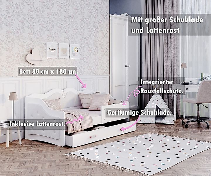 AJKmeble Kinderbett mit Polster, 80x160, 80x180cm günstig online kaufen
