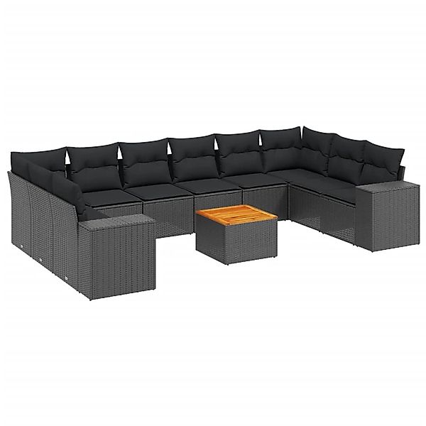 vidaXL 11-Tlg Garten-Sofagarnitur mit Kissen Schwarz Poly Rattan 3257945 günstig online kaufen
