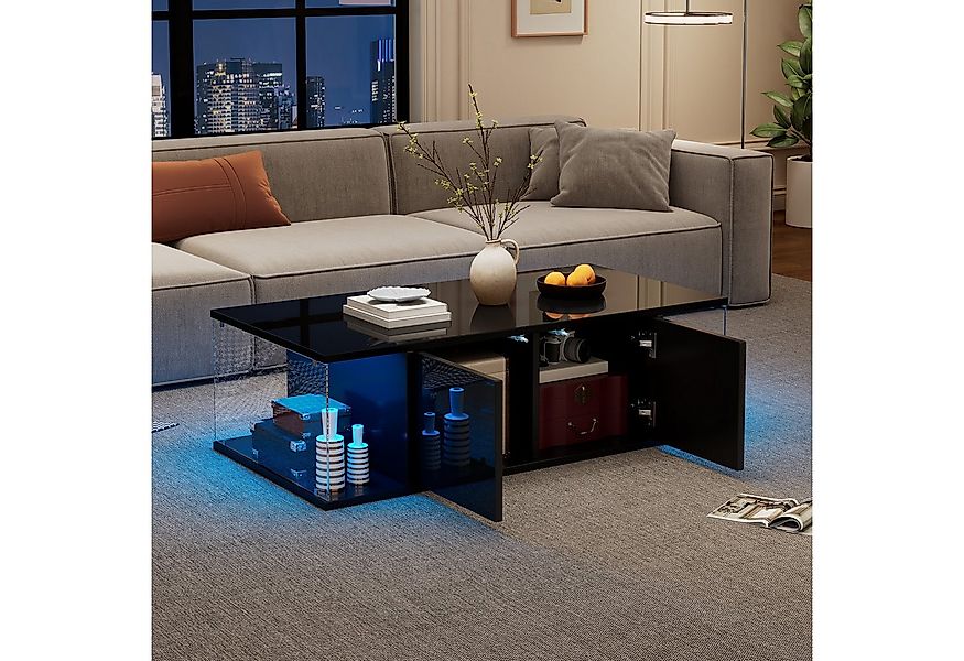 Merax Couchtisch hochglanz Sofatisch Beistelltisch mit LED-Beleuchtung & Ha günstig online kaufen