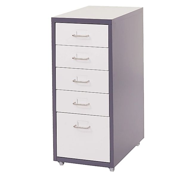 PROREGAL Rollcontainer Housten 69x28x41cm 5 Schubladen Dunkelgrau Weiß günstig online kaufen