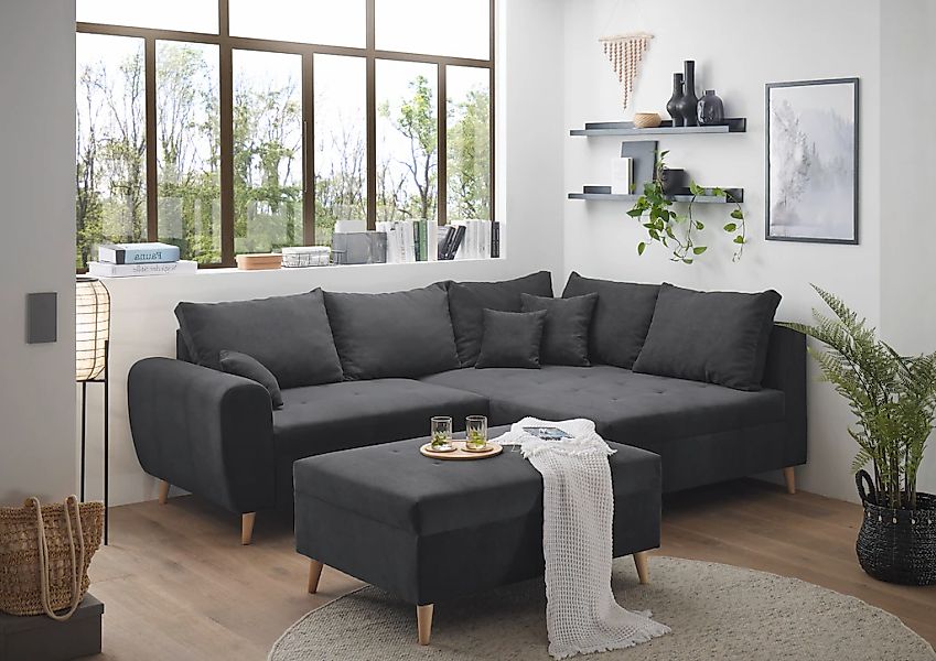 ED EXCITING DESIGN Ecksofa "Calanda L-Form", mit Hocker & 3 Zierkissen günstig online kaufen