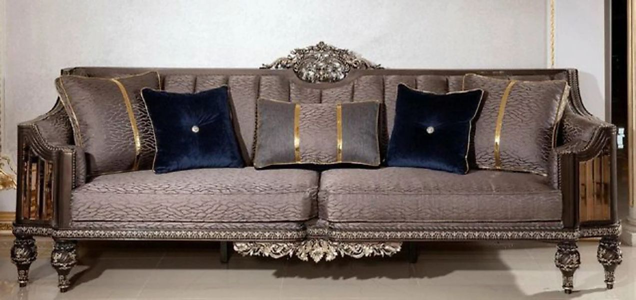 Casa Padrino Sofa Luxus Barock Sofa Grau / Dunkelbraun / Gold - Prunkvolles günstig online kaufen