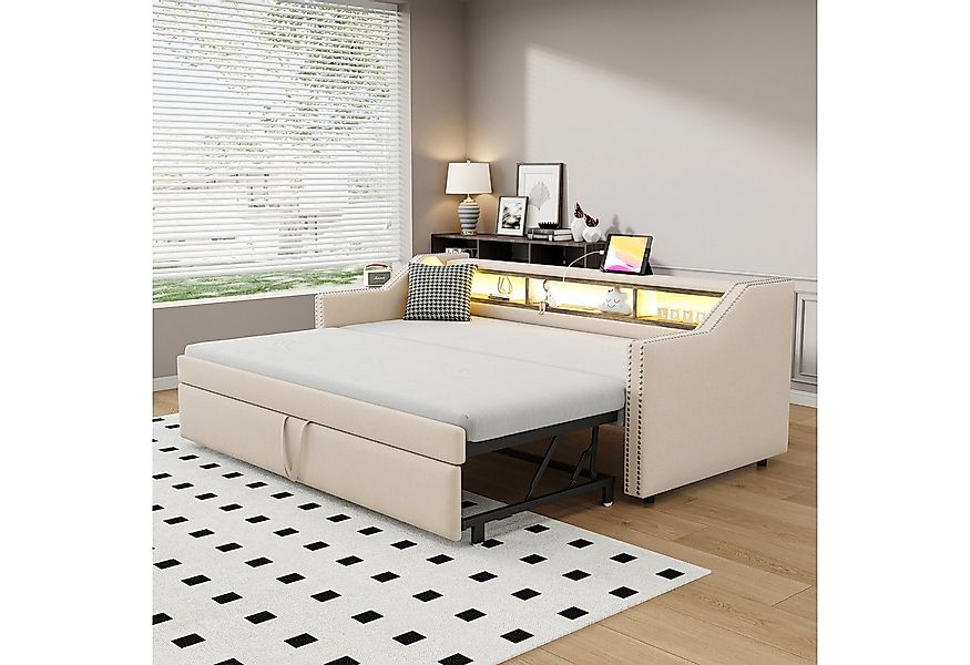 Merax Daybett, Polsterbett mit Ausziehbett, Schlafsofa mit LED und USB, 90/ günstig online kaufen