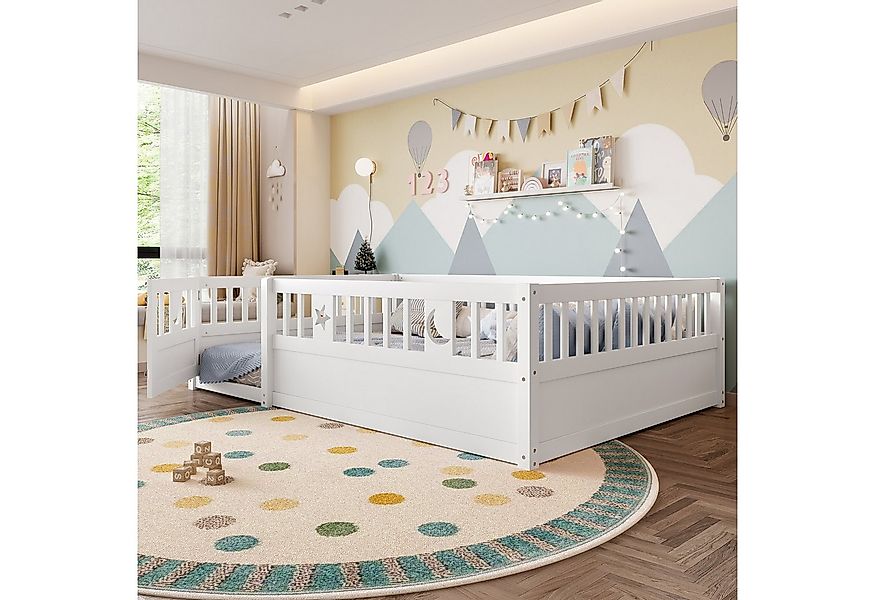 Flieks Kinderbett, Bodenbett Massivholzbett 140x190cm mit Gitter und Latten günstig online kaufen