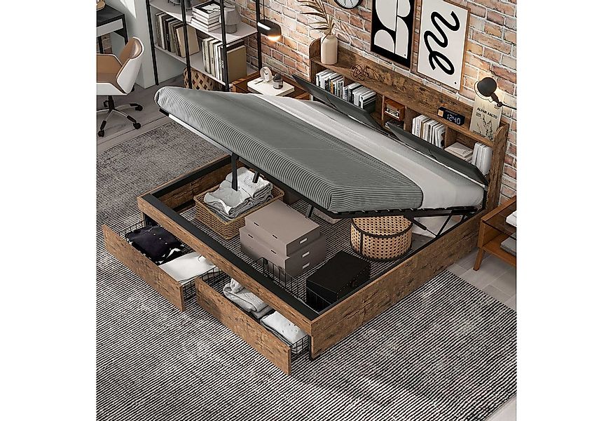 STILVORA Metallbett 180x200 Metallbett Holzbett mit Stauraum,Hydraulikbett günstig online kaufen