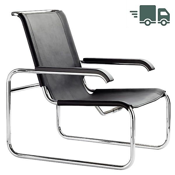 THONET Stahlrohr Loungesessel S 35 L mit Armlehnen | Leder schwarz | Gestel günstig online kaufen