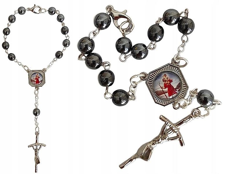 Festivalartikel Collier Rosenkranz Hämatit Heiliger Christophorus günstig online kaufen