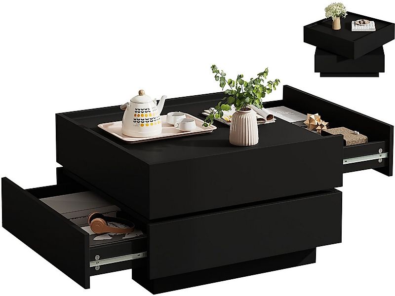 SeedWave Couchtisch Sofatisch, 360° Drehbare Ober-Tischplatte, 2 Grifflosen günstig online kaufen