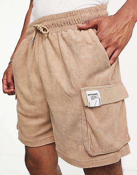 Sixth June – Jersey-Shorts aus Frottee in Beige, Kombiteil-Neutral günstig online kaufen