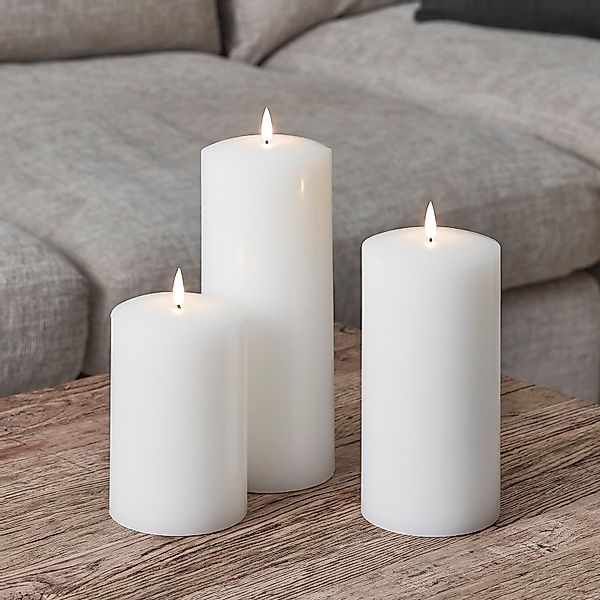 TruGlow® LED Kerzen Echtwachs Trio weiß Ø 10cm günstig online kaufen