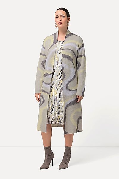 Ulla Popken Langjacke Long-Strickjacke Jacquard-Strickmuster offene günstig online kaufen