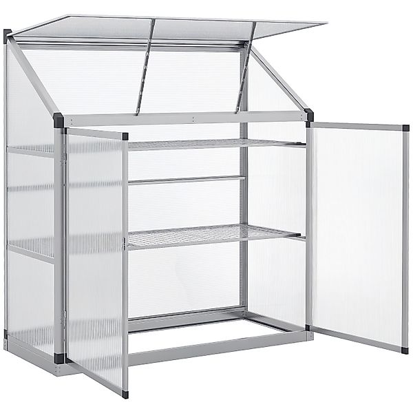 Outsunny Alu-Gewächshaus mit 3 Ebenen Fundamentrahmen 131 x 58 x 139,5 cm günstig online kaufen