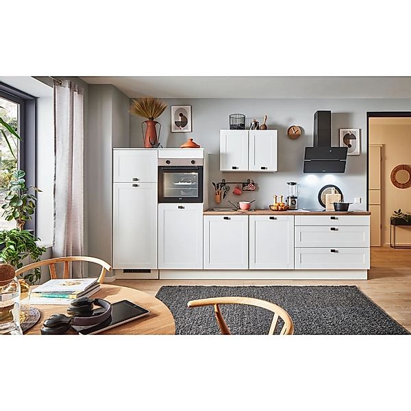 pino Küchenzeile 330 cm Weiß matt Anschlag,inks 2 Geräteschränke günstig online kaufen