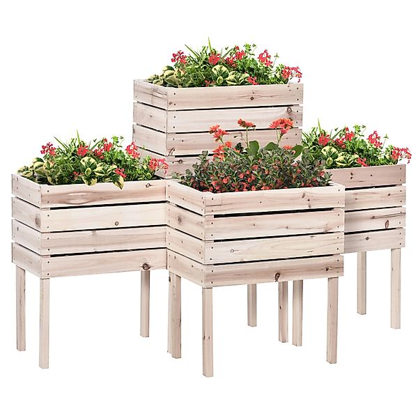 Outsunny Garten-Bett Set Tannenholz Kunststoff Natur 50L x 30B x 60H cm günstig online kaufen