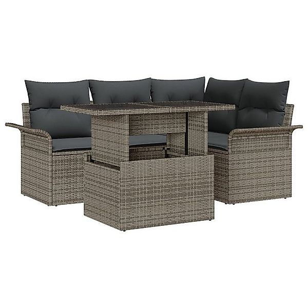 vidaXL Loungesofa 5-tlg. Garten-Sofagarnitur mit Kissen Grau Poly Rattan, 5 günstig online kaufen