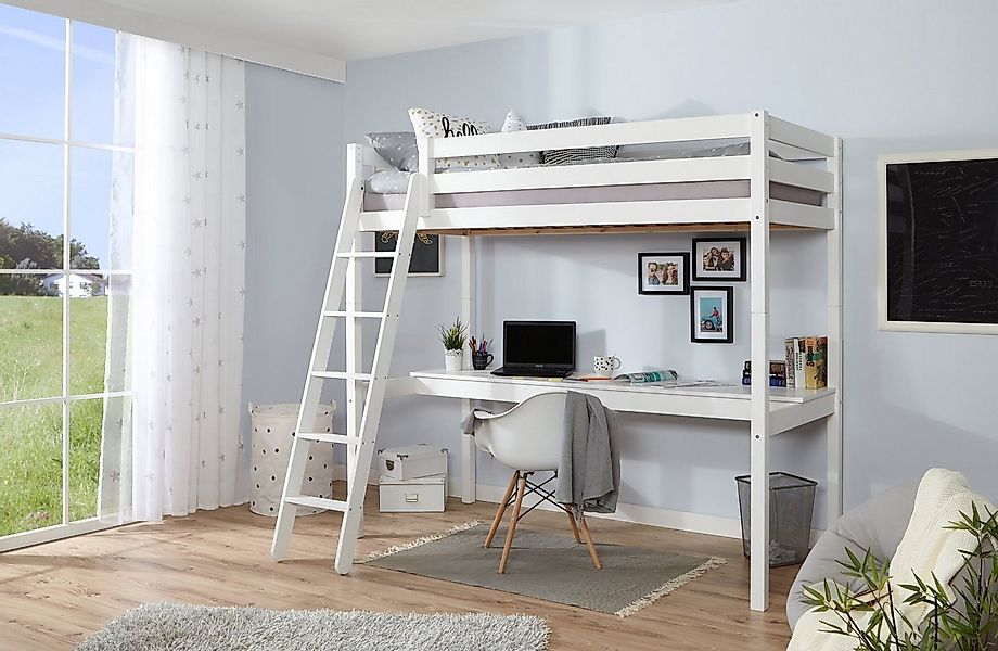 Ticaa Hochbett,Kinderbett „Felix“ mit Schreibtisch Kiefer massiv, TOPSELLER günstig online kaufen