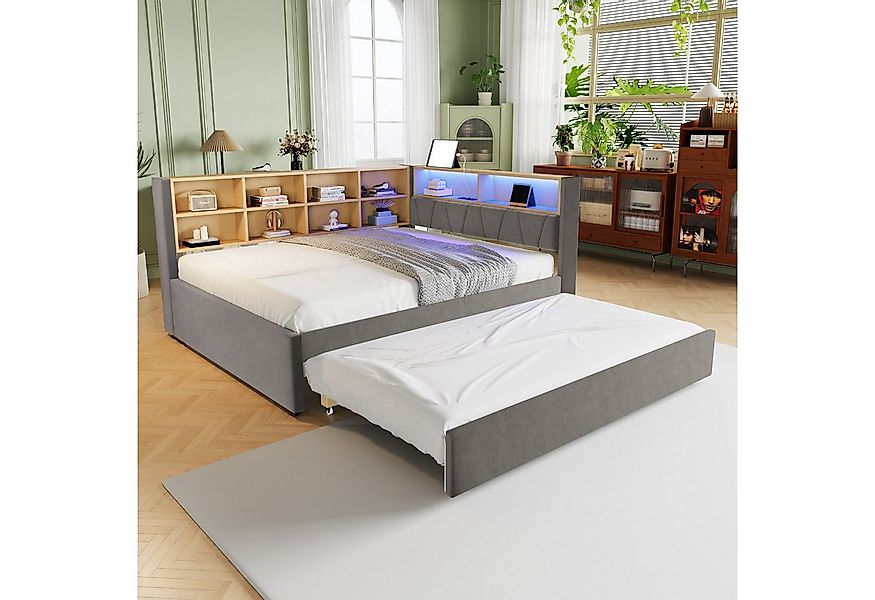 Flieks Daybett, Kinderbett Schlafsofa 140x200cm mit LED Steckdose Ausziehbe günstig online kaufen