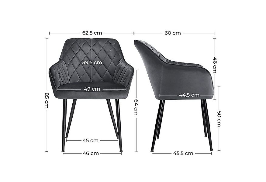 SONGMICS Esszimmerstuhl (1 St), Polsterstuhl, verstellbare Füße, Samt​ günstig online kaufen