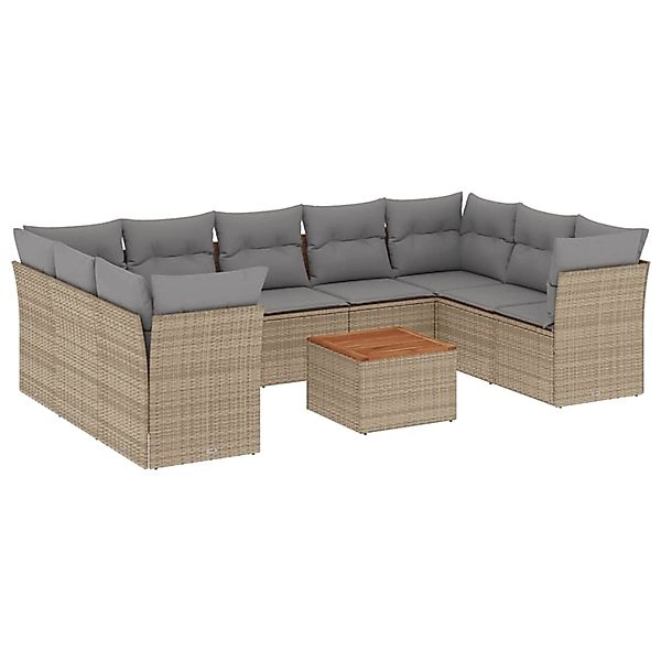 vidaXL 10-Tlg Garten-Sofagarnitur mit Kissen Beige Poly Rattan 3223805 günstig online kaufen
