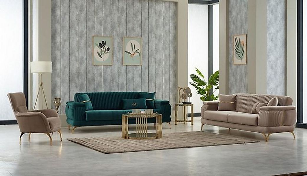 JVmoebel Sofa Komplette Couchgarnitur Dreisitzer Stoffsofa Sessel 3tlg Mehr günstig online kaufen