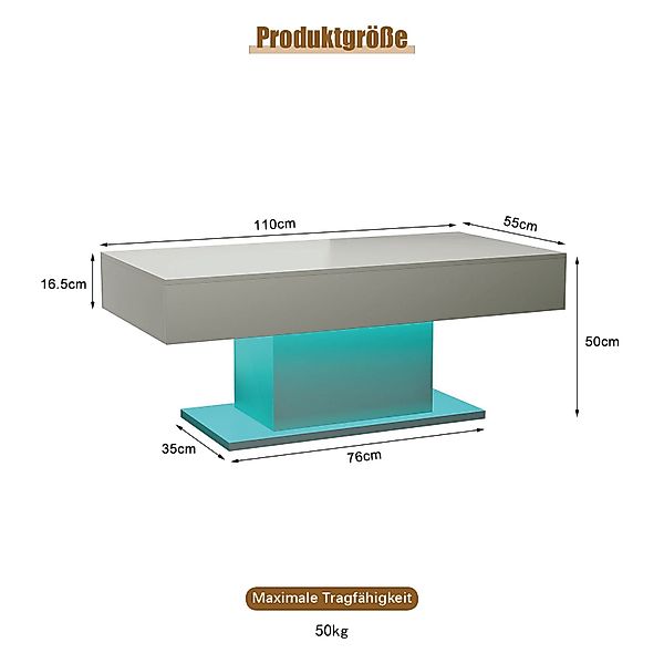 radelldar Couchtisch Wohnzimmertisch Hochglanz mit Beleuchtung günstig online kaufen