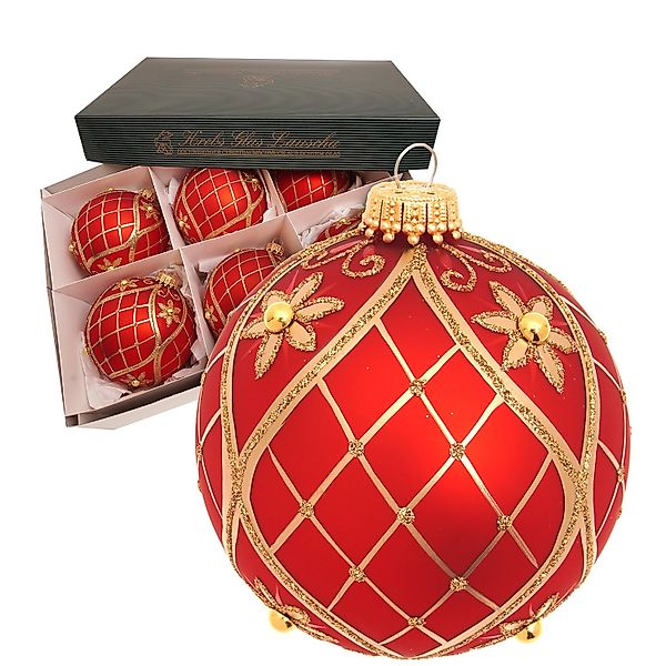 Krebs Glas Lauscha Weihnachtskugeln Dekor Perle Netzdesign Rot 8cm günstig online kaufen