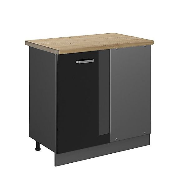 Vicco Eckunterschrank R-Line, Schwarz Hochglanz/Anthrazit, 86 cm, AP Eiche günstig online kaufen