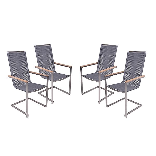 Garden Pleasure Freischwinger Pavia 4er Set 108 x 31 x 56 cm Silber-Schwarz günstig online kaufen