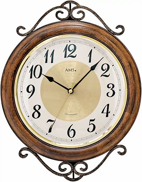 AMS Wanduhr »W9565«, Quarzuhr,Holz,Esche nussbaumfarben,Wohnzimmer,Esszimme günstig online kaufen