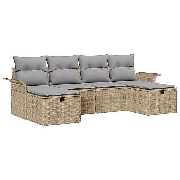 vidaXL Loungesofa 6-teiliges Garten-Sofa-Set mit Kissen Beige Poly Rattan, günstig online kaufen
