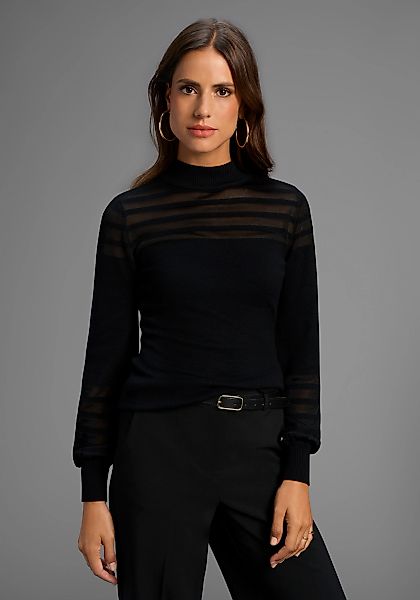 Melrose Stehkragenpullover, mit transparenten Streifen und Ballonärmeln günstig online kaufen