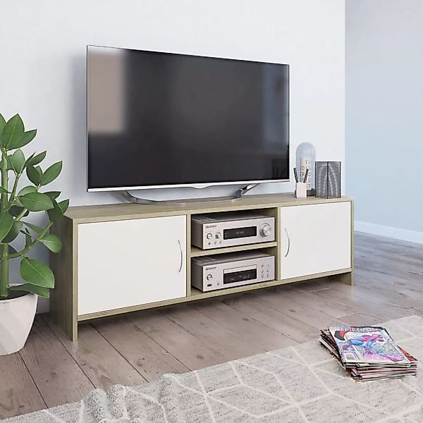 Tv-schrank Weiß Und Sonoma-eiche 120 X 30 X 37,5 Cm Spanplatte günstig online kaufen