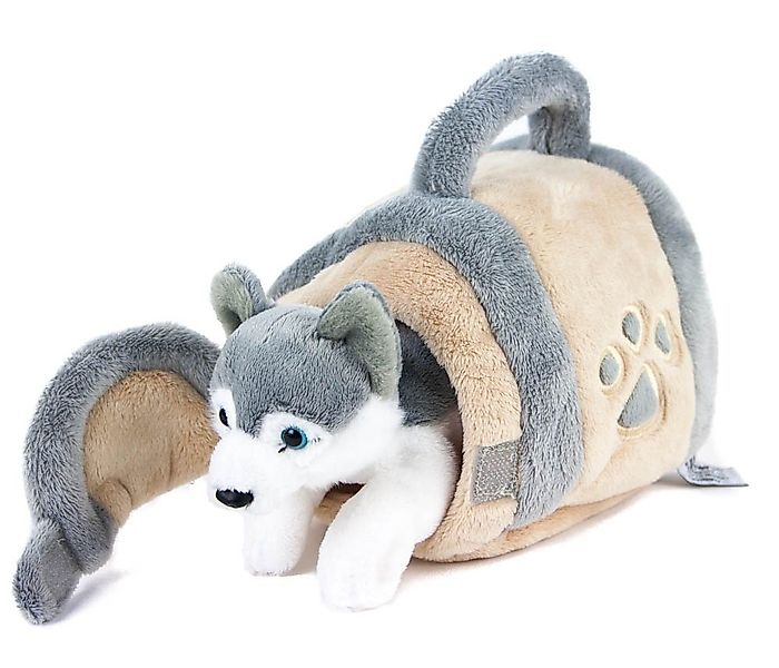 Teddys Rothenburg Kuscheltier Hund Husky in Hütte 15 cm grau/beige Plüschhu günstig online kaufen