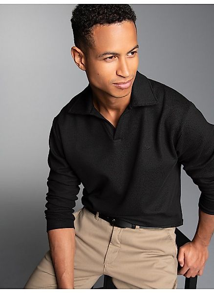 Trigema Poloshirt TRIGEMA Langarm Poloshirt ohne Knopfleiste in Waffeloptik günstig online kaufen