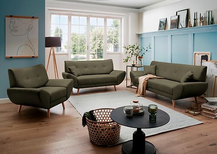 Home affaire Polstergarnitur »Basta« 3 Stk. tlg. Komfortable Wellenunterfed günstig online kaufen