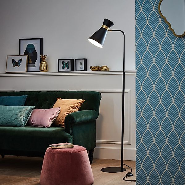 Brilliant Standleuchte Goldy 1-flammig Schwarz matt und Gold günstig online kaufen