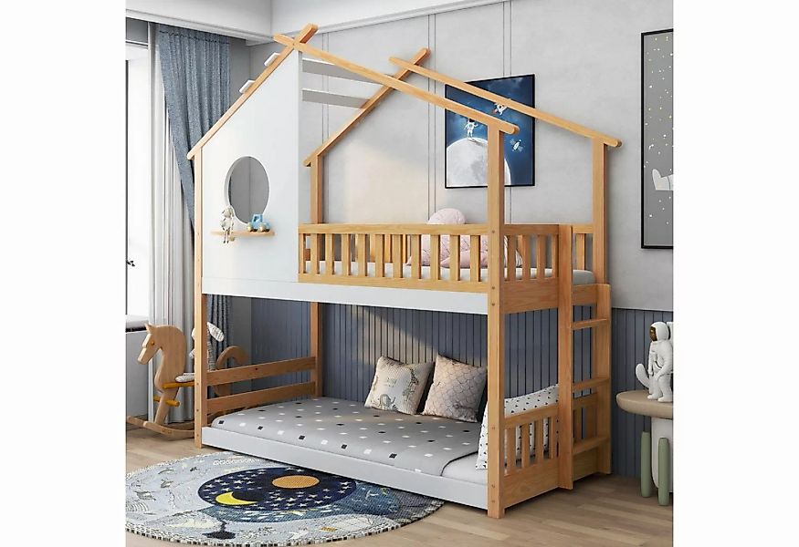 REDOM Bett Hausbett, Kinderbett, Etagenbett mit rechtwinkliger Leiter (mit günstig online kaufen