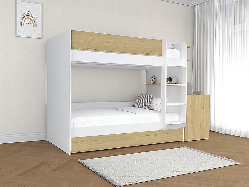 Etagenbett mit zusätzlichem Ausziehbett & 2 Schreibtischen - 3 x 90 x 190 c günstig online kaufen