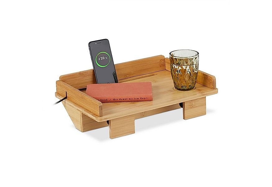 relaxdays Nachtkonsole Bambus Bettablage mit Tablethalter günstig online kaufen