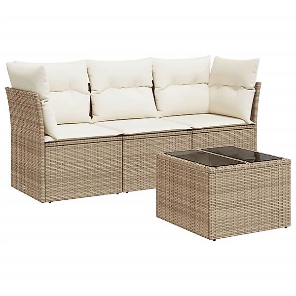 vidaXL 4-Tlg Garten-Sofagarnitur mit Kissen Beige Poly Rattan 3249058 günstig online kaufen