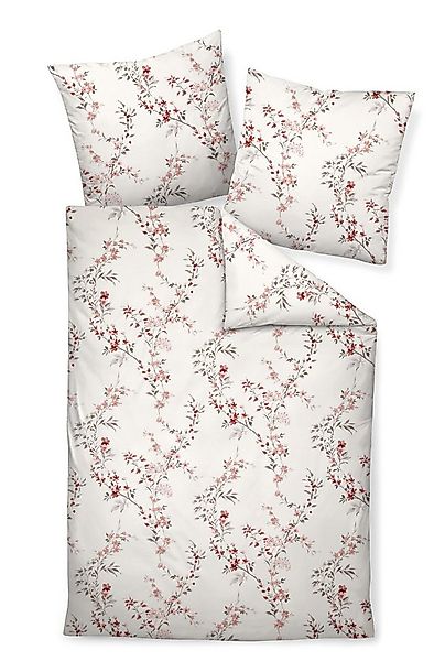 Janine Bettwäsche Edel Baumwolle, Flanell, 2 teilig, Blumenzweige mit rosa günstig online kaufen