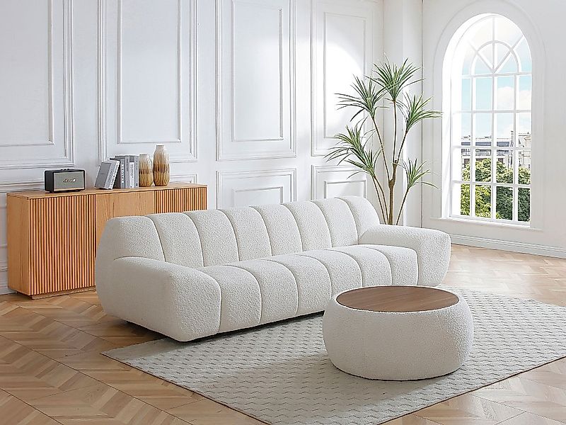 Couchtisch - Mit Stauraum und Bouclé-Stoff + MDF - Weiß - SORIELI günstig online kaufen