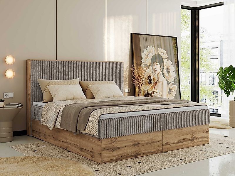MKS MÖBEL Boxspringbett WOOD CLASSIC (Packung, Set, Topper T25, hohe Kopfte günstig online kaufen