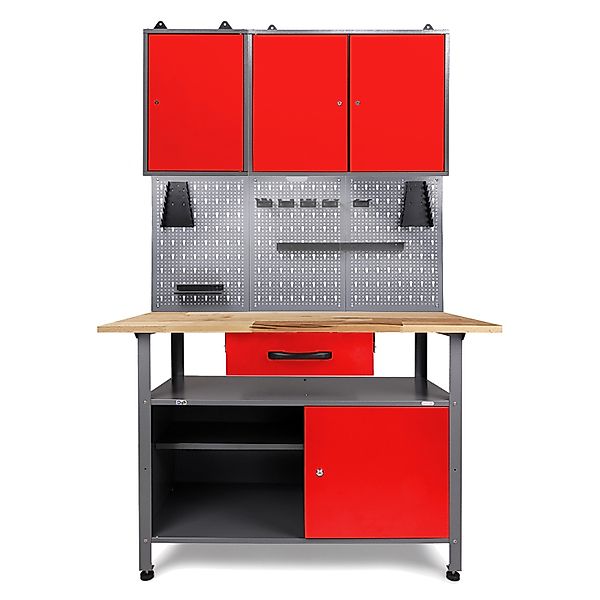 Ondis24 Werkbank Set Klaus 120 cm 2 Schränke LED Rot Werkstatt günstig online kaufen