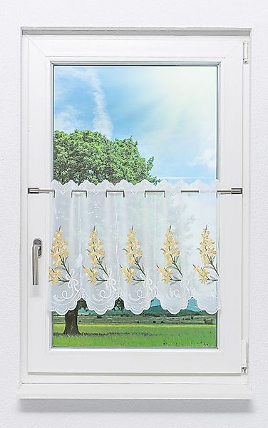 Plauener Spitze® Scheibengardine Blütenträume, (1 St), günstig online kaufen
