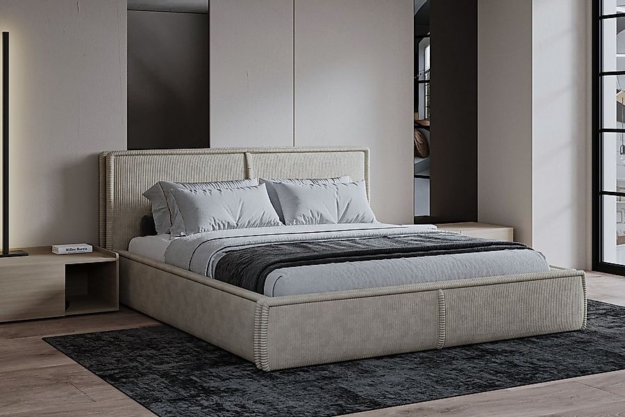 MOEBLO Polsterbett BETT 04 (Bezug: aus Cord, Doppelbett mit Kopfstütze, Rah günstig online kaufen