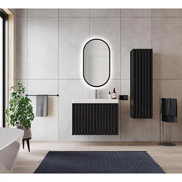 Badmöbel Set modernes Design NANTES-107 in schwarz, 80 cm Waschtisch und LE günstig online kaufen